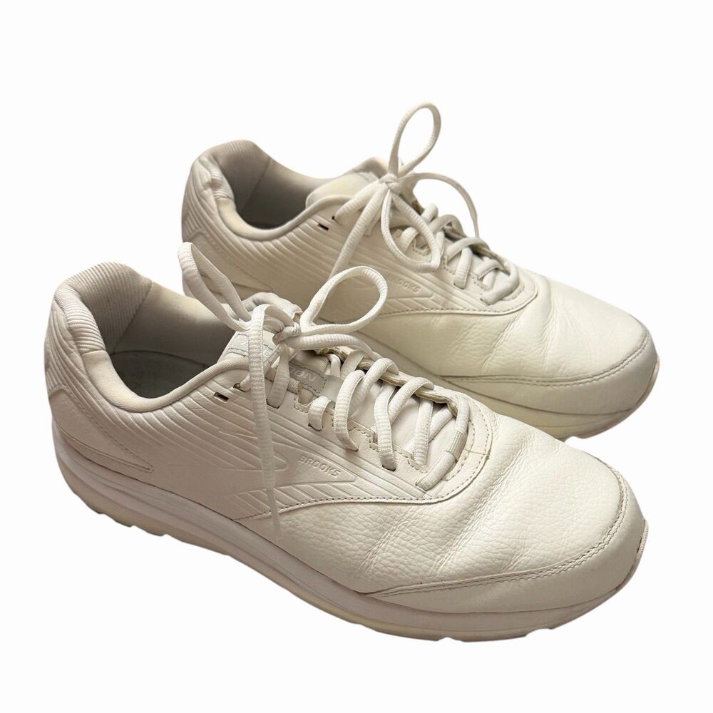 Brooks Addiction Walker Shoes White Leather Mens Size 11 2E Wide Comfort